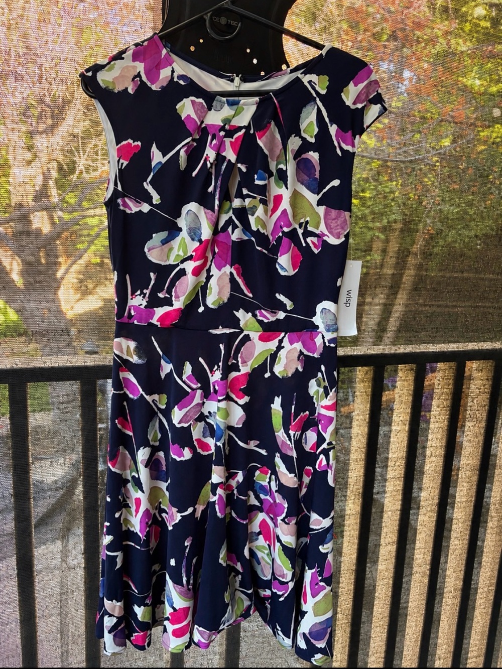Navy Floral Cap-Sleeve A-Line Dress